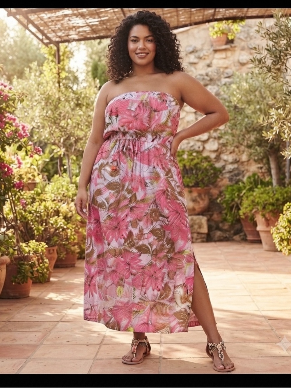 Lascana for VENUS Floral Pink Strapless Maxi Dress